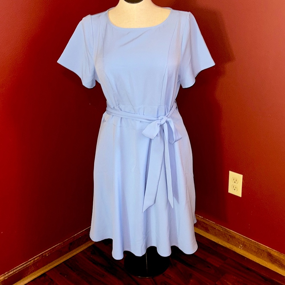Blue tie waist midi dress